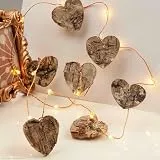 hellum Lichterkette innen mit Holzherzen, Draht Lichterkette warmweiß 20 LED, 10er Herzen mit 145cm Lichtlänge, mit Batterie (nicht inkl.), Dekoration 520453