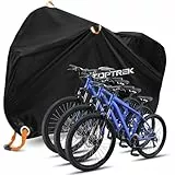 toptrek Fahrradabdeckung 210D Oxford-Gewebe Fahrradgarage Outdoor Hochwertige Fahrrad Abdeckplane mit Schlossösen Sonnenschutz Reißfestigkeit mit Beutel (Schwarz, 220x120x110cm für 3 Fahrräder)
