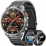 Militär Smartwatch Herren, mit1000-mAh-Akku/2 Armbändern/1,75' HD Großes Display Sportuhr/110+ Sportmodi Fitnessuhr/LED Taschenlampen/24/7Herzfrequenz/Schlafmonitor/IP68 Wasserdicht für iOS Android
