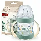 NUK for Nature Trinklernbecher | 150ml | Haltegriffe und brustähnlicher Trinkschnabel | Auslaufsicher | 6−18 M | Anti-Colic | Temperature Control | Nachhaltige, BPA-freie Materialien | Grün