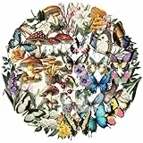 EUFFO Pilzen, Blumen und Schmetterlingen Sticker Set 50 Stück, Aesthetic Wasserfeste Vintage Aufkleber für Scrapbook Fotoalbum Journal Kindle Laptop Koffer Fahrrad Motorrad Transparente PET Aufkleber