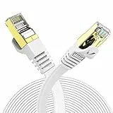 Veetop Lan Kabel Cat 7 Netzwerkkabel Internetkabel Flach für 10 Gigabit Ethernet mit vergoldetem RJ45 Stecker. 2m Weiß