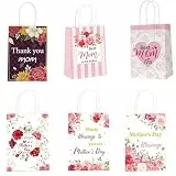 Gleemix 6 Stück Muttertag Geschenktüten Set, Muttertagstüten mit Griff, Weißes Kraftpapier Muttertagsgeschenktüten für Muttertag Geschenkverpackung, Mutter Geschenke Wrapping Papiertüten