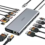 Dockingstation Laptop 2 Monitore, 14 in 1 Docking Station Triple Display, USB C Hub Adapter mit Zwei HDMI, DisplayPort, Ethernet, PD, 10Gbps USB C/A, SD TF Kartensteckplatz, Audio