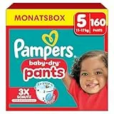 Pampers Baby-Dry Pants Größe 5, 160 Windeln, 11kg-17kg, 360° Passform hilft, Auslaufen zu verhindern