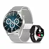 Voigoo Smartwatch Herren mit telefonfunktion,1,32 Zoll personalisiertem Bildschirm,20 Sportmodi, Schrittzähler, Blutdruck, Blutsauerstoff und Pulsmesser, Kalorien, usw. für iOS und Android, 2 Riemen