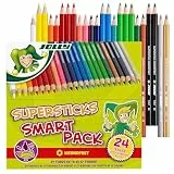 JOLLY Supersticks Smart-Pack, 24 Buntstifte, Kinderfest, Bruchfeste Mine, Leuchtende Farben, Für die Schule, Doppel- und Dreifachfarben, Stiftebox, Malen, Zeichnen, Schulbedarf, Farbvielfalt