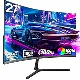Gawfolk Curved Gaming Monitor 27 Zoll 180Hz, 165Hz PC Bildschirm Full HD 1080P, 1800R Rahmenloses Computerbildschirm mit FreeSync, unterstützt VESA