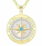 LOUISA SECRET Gold Halskette Damen Silber 925 Kompass Kette Anhänger Weißer Zirkon Schmuck Damen Geschenk für Sie Frau Freundin an Geburtstags Weihnachten Valentinstag