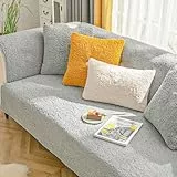 Gleedipre Sofa-Kissen Verdickt Plüsch-Stoff rutschfest Europäischer Stil Einfach Herbst und Winter Sofa-Decke(Grau,90 x 210 cm/35,4 x 82,6 Zoll)