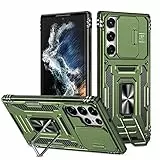 Saiboro für Handy Hülle S22 Ultra mit Ständer und Kameraabdeckung, Fallsichere Abdeckung in Militärqualität, Integrierter 180° + 360° Drehbarer Ringständer für Hülle S22 Ultra 6,8 Zoll (Olivgrün)