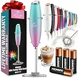 Zulay Kitchen Leistungsstarker Milchaufschäumer-Stab mit 4 AA Duracell-Batterien – Ultra-schneller elektrischer Getränkemixer & Schneebesen für Kaffee, Latte, Cappuccino & Matcha – Bubblegum