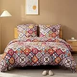 ATsense Bettwäsche 135x200 Baumwolle, Bunt Renforcé Bettwäsche-Sets ÖkoTex Bettbezug 135x200 4teilig, Super Weich, mit Reißverschluss 2X Bettwäsche + 2X Kissenbezug 80x80（Böhmen, Paisley）