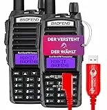 Mirkit Walkie Talkie UV-82 MK3 5W - mit 2800 mAh Batterie, Programmierkabel FTDI USB- 10 km Reichweite mit Headset - VHF UHF, 128 Kanäle - Handfunkgerät UV 82, 2 Stück