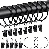 Caianwin 20 Stück Gardinenringe mit Clips, Metall Vorhangringe zum öffnen 50mm Innendurchmesser, Gardinenringe Haken für Stange, Duschvorhang(Schwarz)