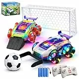 YESHIN Ferngesteuertes Fußball Auto Spielzeug, 2 Stück RC Stunt Car mit 2.4GHz Fernbedienung, LED Licht & 360° Drehung, Kinder Spielzeug ab 6+ Jahren, Fußball Spiel mit Tor & Ball