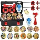 Keapoote 12 Pcs Battling Top Gyros Turbos Set, Kreisel 4D Spielzeug Geschenk 3 Launcher Mit Box 07A