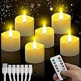 daphomeu Wiederaufladbare LED Teelichter mit Timerfunktion 6 Stück, Flammenlose Teelichter mit Fernbedienung, Elektrische LED Kerzen für Hochzeiten Partys Halloween Weihnachten Heimdekoration
