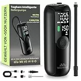 Woowind LP1 Luftpumpe Fahrrad, Fahrradpumpe Elektrisch, 1-Minuten-Aufpumpen, 150PSI/10,3Bar Akku Kompressor, Elektrische Luftpumpe, Automatischer Abschaltung, LCD-Display, LED-Licht