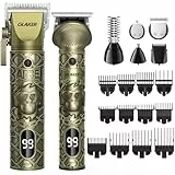 GLAKER Haarschneidemaschine und 6-IN-1 Barttrimmer für Männer, Professionelle Barbier-Schere für Haarschnitte, Kabelloser Haartrimmer, Nasen Ohrhaartrimmer, Schnurrbart- und Körperrasierer (Gold)