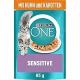 PURINA ONE Sensitive Katzenfutter nass, zarte Stückchen in Sauce mit Huhn, 26er Pack (26 x 85g)