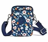 LaRechor Damen Mädchen Kleine Umhängetasche Stofftasche Handytasche zum Umhängen mit Blumen Muster, 3 Fächer und Langer Riemen