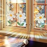 WandSticker4U®- Fensterbilder Kinder BLUMEN & BIENEN selbstklebend holografisch I Prisma Fensteraufkleber Blumen Kinder I Fenstersticker Kinder Tiere Biene Blume Suncatcher Sticker Blumen