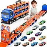 Doloowee Transport Truck Spielzeug ab 3 Jahren,Tragbare Transport LKW Spielzeugautos mit 12 Mini-Rennwagen, Autotransporter für Jungen im Alter von 3 4 5 6 7 Jahren