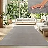 TT Home Wohnzimmer Teppich Kurzflor Anti-Rutsch Rückseite Unifarben Modern Waschbar, Farbe: Grau, Größe:140x200 cm