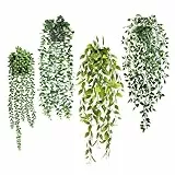 ROLLWAY 4 Stück Künstliche Hängepflanzen im Topf, Kunstpflanzen Hängend Künstliche Pflanzen 65cm Kunst Hängepflanze Künstlich wie Echt Grünpflanze Plastikpflanzen Deko (Hellgrün)