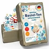 Selbsttrocknender Ton weiß – Bastelton lufthärtend – extra stabil mit Bindemittel – für Kinder & Einsteiger (1 Kilo)
