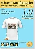TransOurDream 20 Blatt,A4, ECHTE Inkjet Bügelfolie Transferfolie Transferpapier, Bügelfolie für Tintenstrahldrucker für helle Textilien,T-Shirt Folie zum Aufbügeln,gespiegelt drucken(1.0-20)