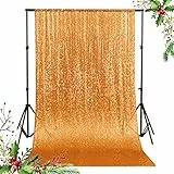 ShinyBeauty Gold Pailletten Hintergrund 2x8FT - Glitzerfotografie Hintergrund mit Stabtasche für Hochzeiten, Babypartys