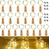 Flaschenlicht 20 Stück, 20 LED Flaschenlichterkette Korken, Flaschenlicht Mit 12 Ersatzbatterien (LR44), 2M Flaschen Lichterkette, Warmweiß Flaschenlicht Korken, Lichterkette Flasche für Flasche DIY