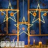 Jsdoin Weihnachtsfenster Lichter 3 Packungen Batteriebetriebene Sterne Weihnachtsleuchten mit 8 Modi & Fernbedienung 45 LED Fenster Warmes Licht für Party Indoor Outdoor Fenster Weihnachtsdekoration