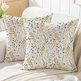 Jayusaror Kissenbezug 40x40 Frühling Bunte Wilde Blumen Blätter Outdoor Sofakissen Landhausstil Kissenhüllen Dekokissen Kissen Couchkissen Kissenbezüge Zierkissenbezug Garten Sofa Deko，2er Set