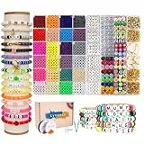 Perlen zum Auffädeln, 7200+ Stück Perlen Set, 6mm Polymer Clay Perlen für armbänder, 2 Boxen Armbänder Selber Machen mit Buchstaben, Armband Schmuckherstellung Kit für Ringen Halsketten Geschenk