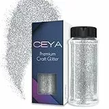 Ceya Ultrafeines Glitzerpuder, 3.5oz/100 g, extra fein, funkelnd, silberfarben, Basteln, Glitzerstaub, für Epoxidharz, Tumbler, Schleim, Nagelkunst, Festival, Scrapbooking, Hochzeitskarten, Malerei