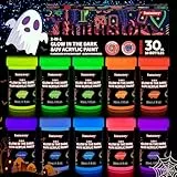 Fantastory Leuchtfarben Nachtleuchtend Farbe 10x30ml,wasserfeste Neon Glow in Dark Farbe,Schwarzlicht,für Steine,Leinwände,Masken,Acrylic Paint Set(Fluoreszierende Serie)