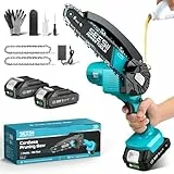 Seesii Mini-Kettensäge mit Akku, 6 Zoll, elektrische Kettensäge, kabellos, mit Schmiermittelinjektor und 2 Batterien, Mini-Kettensäge, wiederaufladbar, 2 Ketten