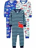Simple Joys by Carter's Baby Mädchen 3-Pack Snug Fit Footless Cotton Pajamas Schlafstrampler, Blau Meereswelt/Marineblau Streifen/Weiß Autos, 5 Jahre (3er Pack)
