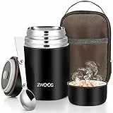 ZWOOS 800 ml Thermobehälter für Essen, 316 Edelstahl Wärmebehälter für speisen, Auslaufsicher Thermobecher Essen mit Edelstahllöffel, 12 Stunden Heiß, 12 Stunden Kalt (Schwarz)