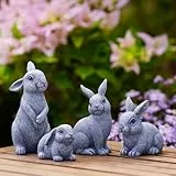 Yeomoo Kaninchen Familie Gartenfiguren Gartendeko für Draußen: Kawaii Hasen Figuren Deko Wohnzimmer Lustige Kaninchen Geschenke für Frauen Mama Männer Garten Deko Terrasse Grau 4 Stück