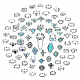 Kakonia 75 Stück Vintage Türkis Ringe für Frauen - Silber Knöchel Bohemian Oval Edelstein Western Stackable Joint Finger Midi Stacking Set