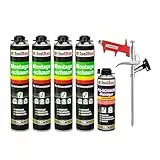 Isolbau Bauschaum-Set - Inkl. 4 x 1K Montageschaum B2 Pistolenschaum mit hervorragender Schall und Wärmedämmung (je 750 ml), 1 x PU-Schaum-Reiniger (500 ml) & 1 x Schaumpistole, Abdichten