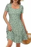 VOTEPRETTY Damen Sommerkleid Kurzarm Leicht Quadrat Ausschnitt Blumen Kleid mit Taschen Freizeit Strandkleid XL