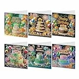 DCIDBEI DIY Diamond Painting Karten 6 PCS Strass Handwerk Grußkarte Diamant Painting Malerei Malen nach Zahlen Geschenkkarte Geburtstagskarten Geburtstag Karte Handgefertigte Grußkarten Grüner Kuchen