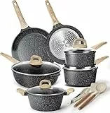 Terlulu Topfset Induktion - Pfannenset mit deckel - Induktions Töpfe Set, 13-teiliges Schwarze Granit Kochtöpfe Set, Antihaft Töpfe und Pfannen Set ohne PTFE und PFOA