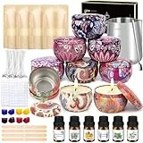 Kerzen Selber Machen Set, DIY Kerzenherstellung Kit, Duftkerze Geschenke Set mit 480g Bienenwachs, Kerzen Schmelztopf, 9 Kerzendosen, 6 Duftöl, 8 Farbblöcken, 100Candle Wicks, Rührlöffel,Dochthalter