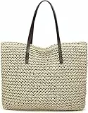 Camilife Sommer Strand Tasche, Damen Stroh Handtasche Sea Handarbeit Strohtasche Umhängetasche Groß Schultertasche für Frauen Reisen Urlaub Täglicher Gebrauch Tragetasche mit Reißverschluss